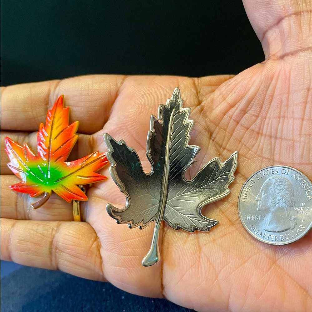 Leaf Brooch Pin Set. One Is Colorful Enamel. The … - image 6